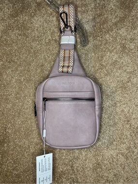 Poiugoya Mauve Crossbody Sling Bag with Patterned Strap